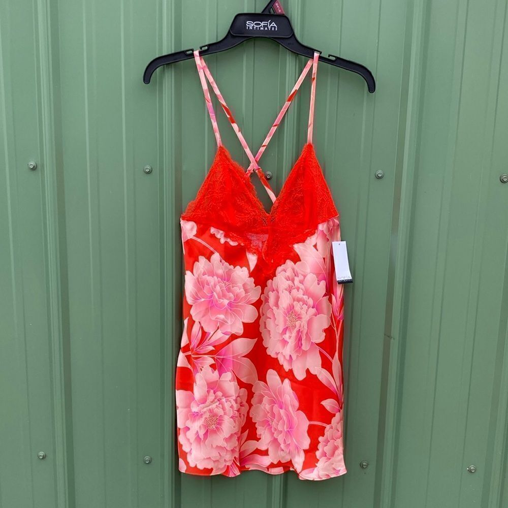 Sofia Vergara Floral Printed Satin Chemise Sleep Lounge Pajama Size S